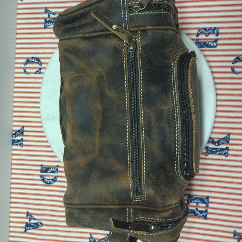 SNO Brown Multiple Zipper Pockets Leather Bag with Handle - Picture 4 of 16